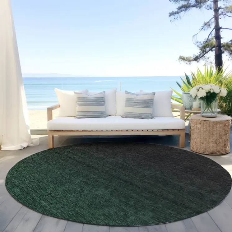 8' Emerald And Charcoal Round Abstract Washable Indoor Outdoor Area Rug
