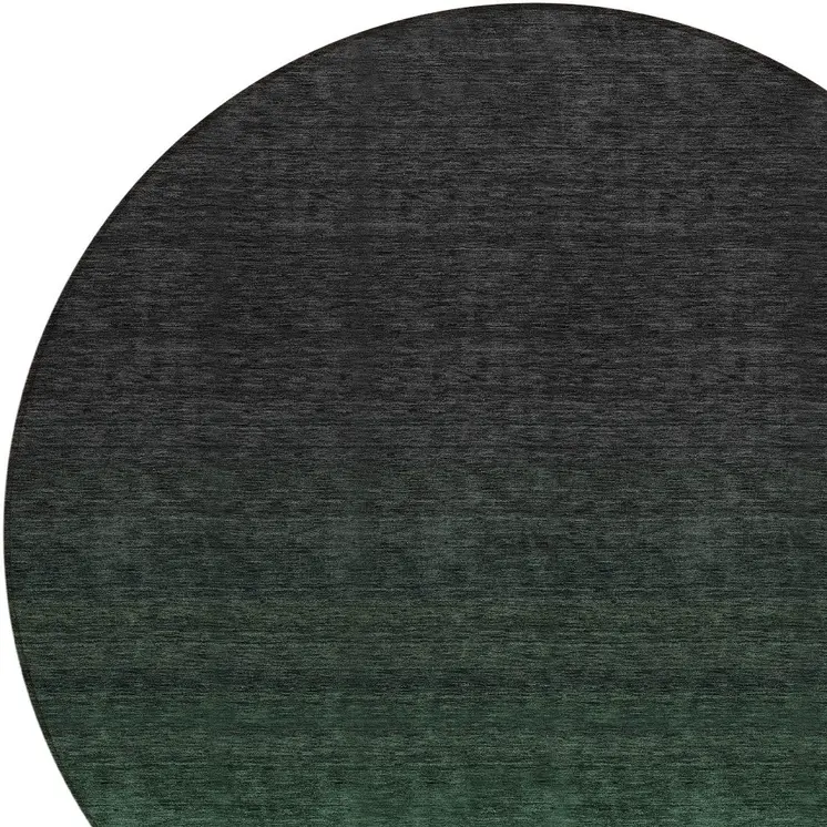 8' Emerald And Charcoal Round Abstract Washable Indoor Outdoor Area Rug