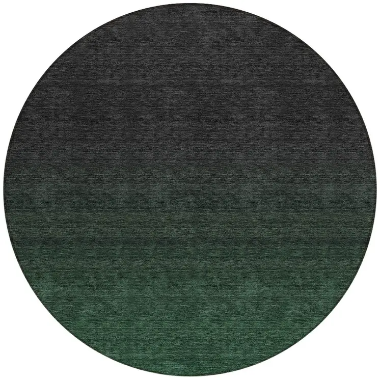 8' Emerald And Charcoal Round Abstract Washable Indoor Outdoor Area Rug
