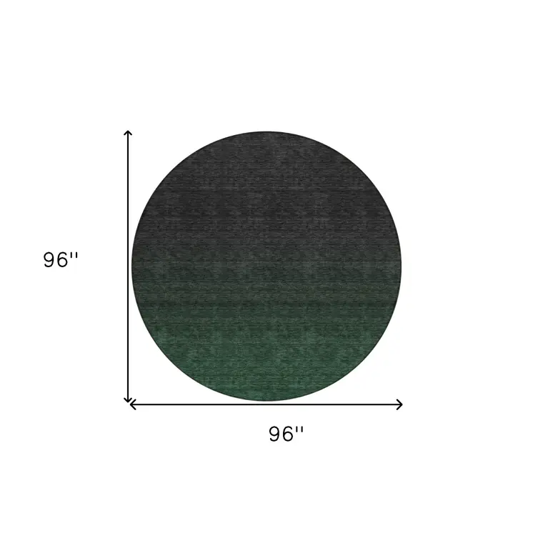8' Emerald And Charcoal Round Abstract Washable Indoor Outdoor Area Rug