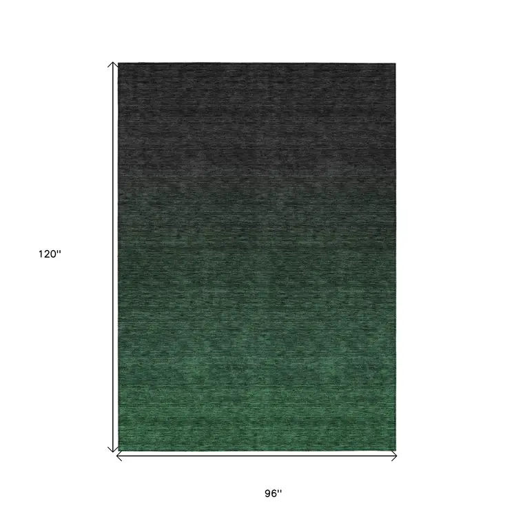 8' X 10' Emerald And Charcoal Abstract Washable Indoor Outdoor Area Rug