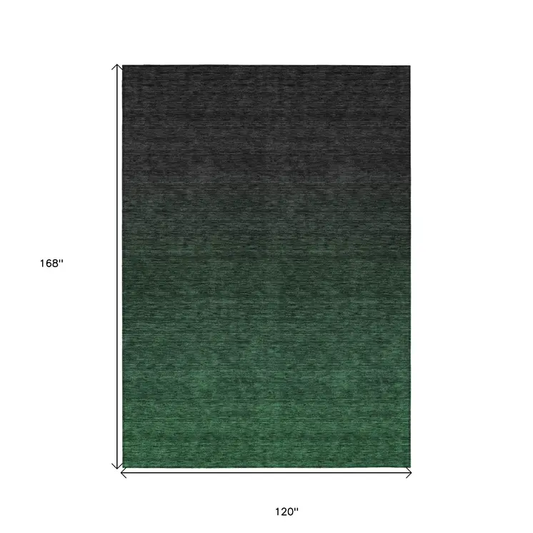 10' X 14' Emerald And Charcoal Abstract Washable Indoor Outdoor Area Rug