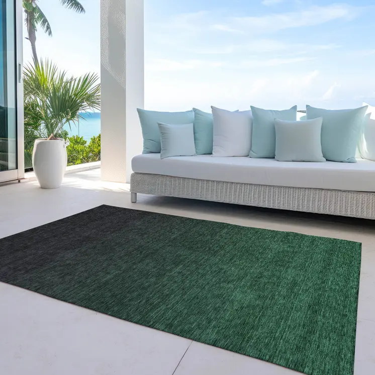 10' X 14' Emerald And Charcoal Abstract Washable Indoor Outdoor Area Rug