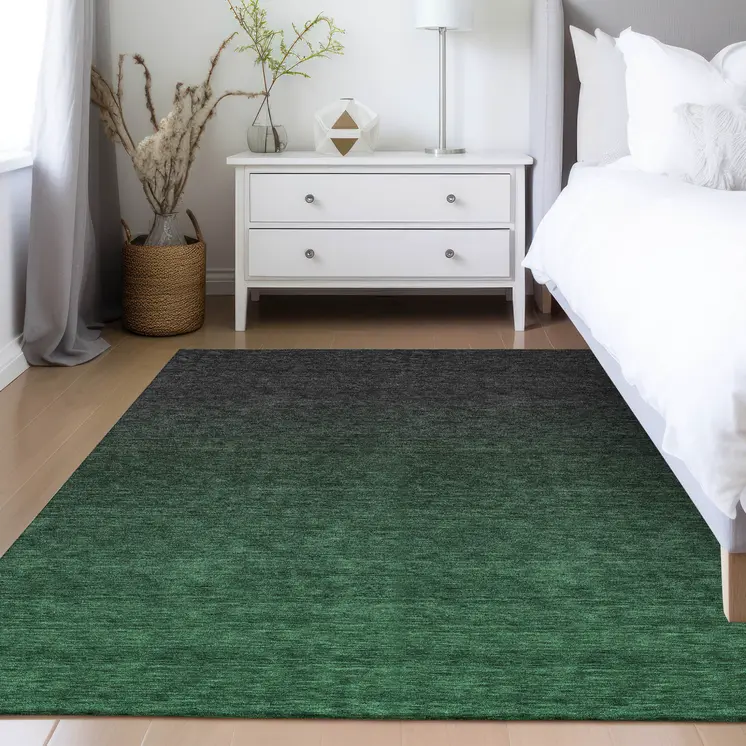 10' X 14' Emerald And Charcoal Abstract Washable Indoor Outdoor Area Rug