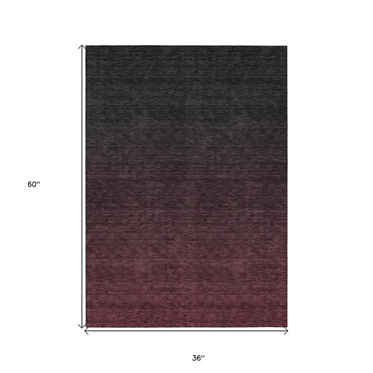 3' X 5' Merlot And Charcoal Abstract Washable Indoor Outdoor Area Rug