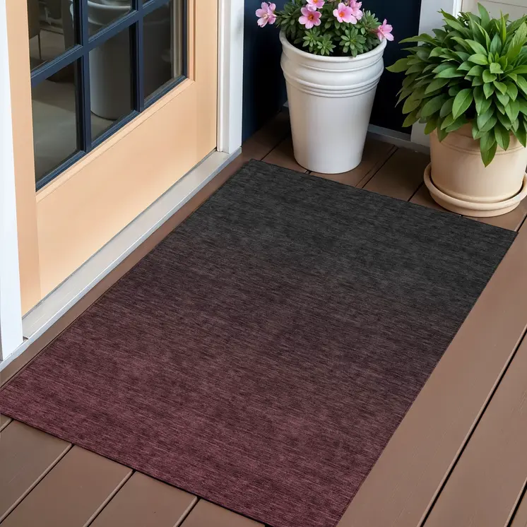 3' X 5' Merlot And Charcoal Abstract Washable Indoor Outdoor Area Rug