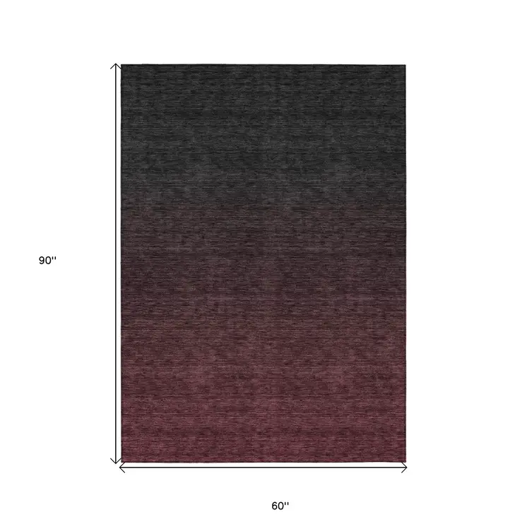 5' X 8' Merlot And Charcoal Abstract Washable Indoor Outdoor Area Rug