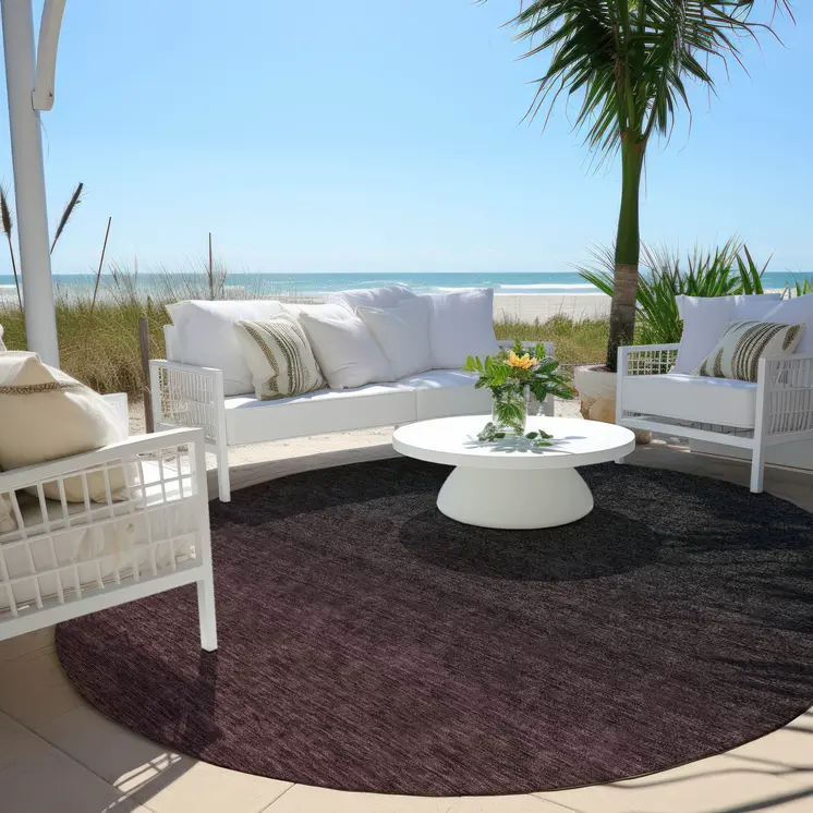8' Merlot And Charcoal Round Abstract Washable Indoor Outdoor Area Rug