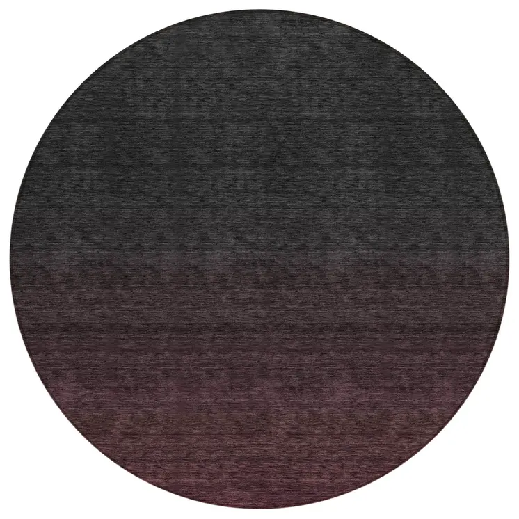 8' Merlot And Charcoal Round Abstract Washable Indoor Outdoor Area Rug