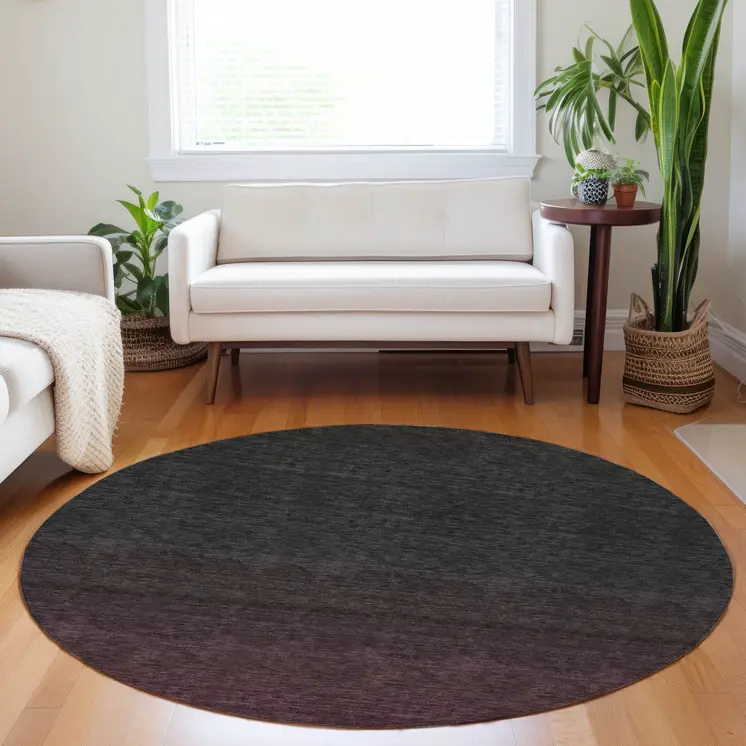 8' Merlot And Charcoal Round Abstract Washable Indoor Outdoor Area Rug
