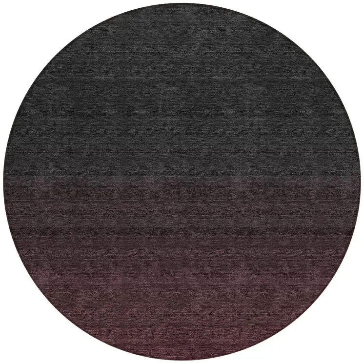 8' Merlot And Charcoal Round Abstract Washable Indoor Outdoor Area Rug