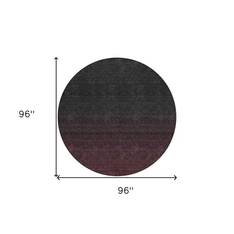 8' Merlot And Charcoal Round Abstract Washable Indoor Outdoor Area Rug