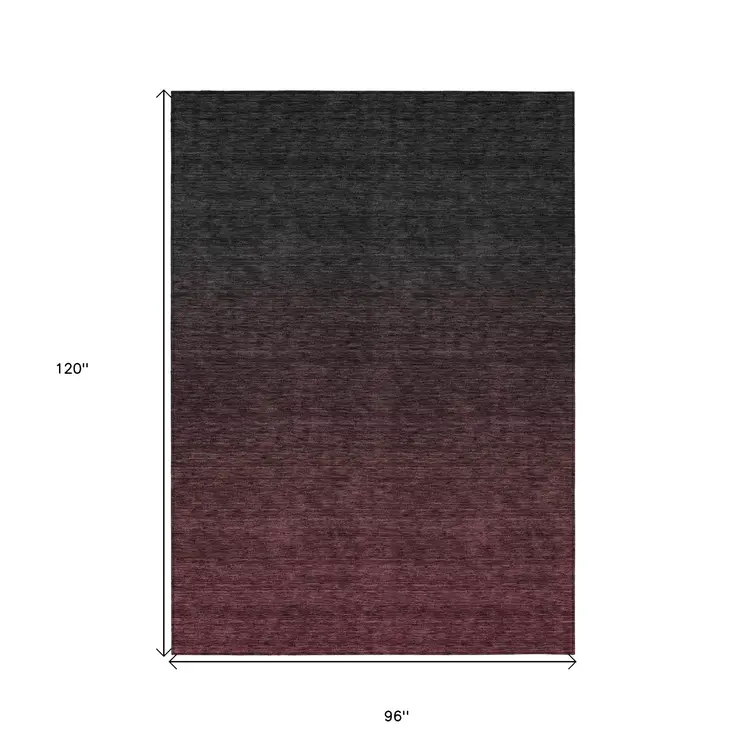 8' X 10' Merlot And Charcoal Abstract Washable Indoor Outdoor Area Rug