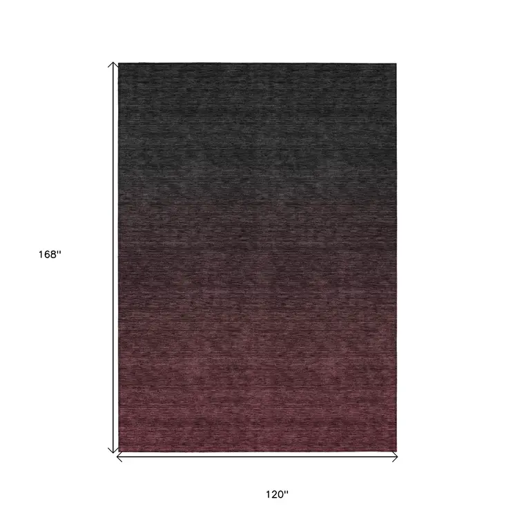 10' X 14' Merlot And Charcoal Abstract Washable Indoor Outdoor Area Rug
