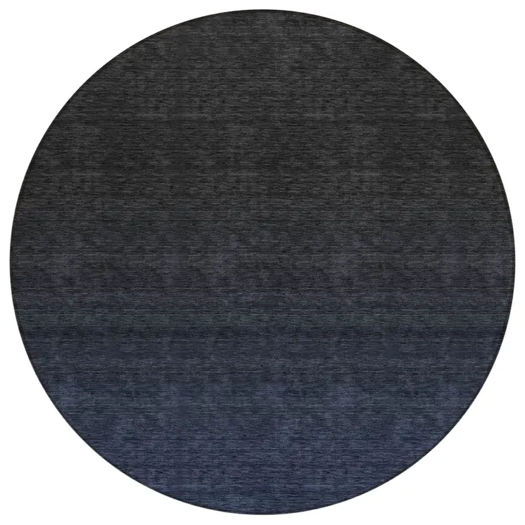 8' Navy Blue And Charcoal Round Abstract Washable Indoor Outdoor Area Rug