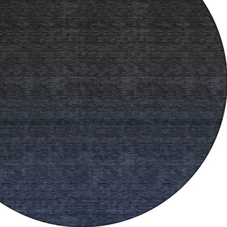 8' Navy Blue And Charcoal Round Abstract Washable Indoor Outdoor Area Rug