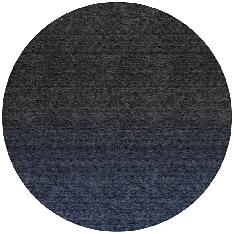 8' Navy Blue And Charcoal Round Abstract Washable Indoor Outdoor Area Rug