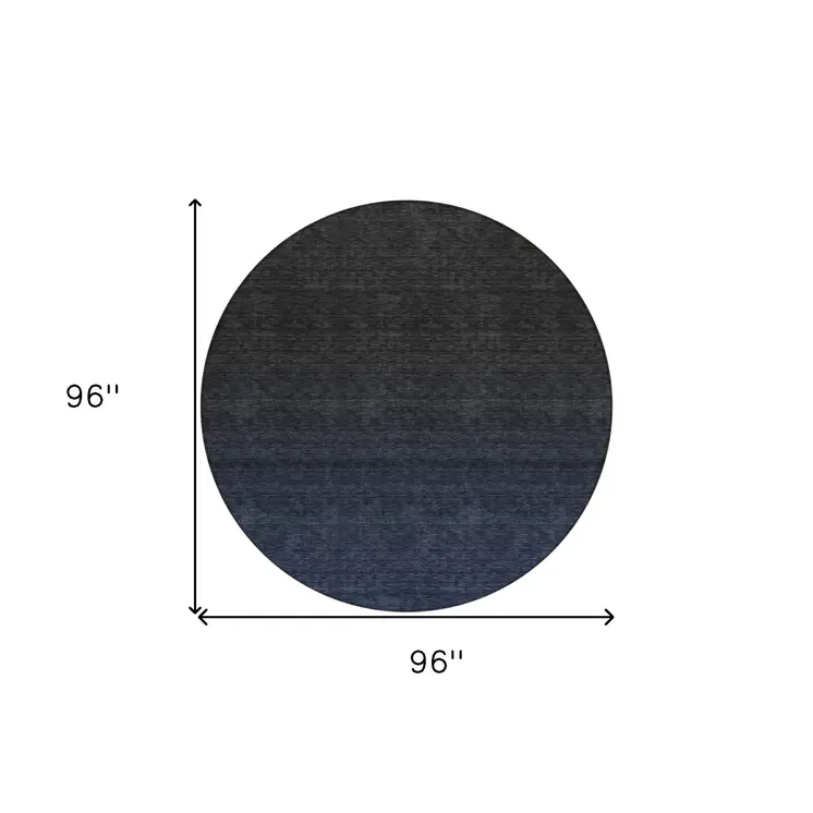 8' Navy Blue And Charcoal Round Abstract Washable Indoor Outdoor Area Rug