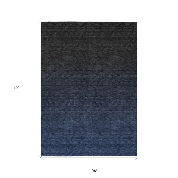 8' X 10' Navy Blue And Charcoal Abstract Washable Indoor Outdoor Area Rug