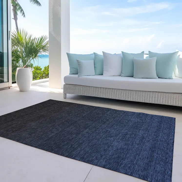 8' X 10' Navy Blue And Charcoal Abstract Washable Indoor Outdoor Area Rug