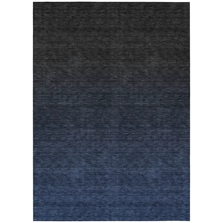 8' X 10' Navy Blue And Charcoal Abstract Washable Indoor Outdoor Area Rug