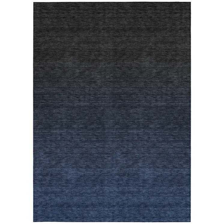 8' X 10' Navy Blue And Charcoal Abstract Washable Indoor Outdoor Area Rug