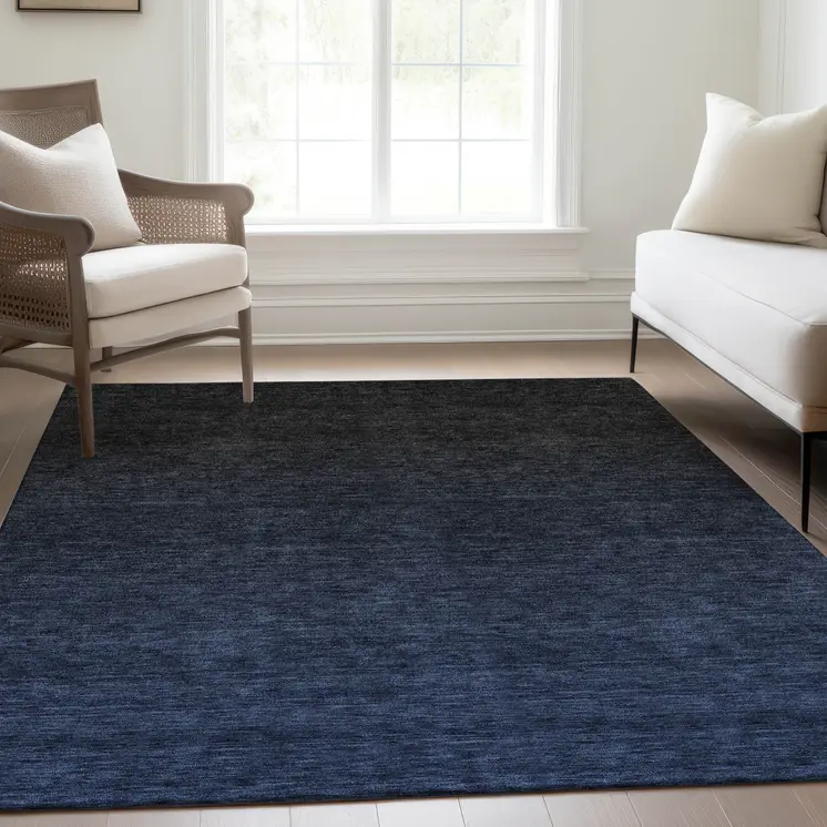8' X 10' Navy Blue And Charcoal Abstract Washable Indoor Outdoor Area Rug
