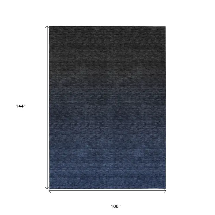 9' X 12' Navy Blue And Charcoal Abstract Washable Indoor Outdoor Area Rug