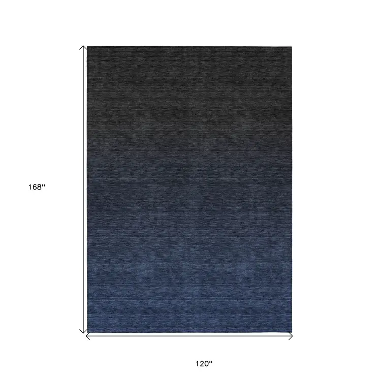 10' X 14' Navy Blue And Charcoal Abstract Washable Indoor Outdoor Area Rug