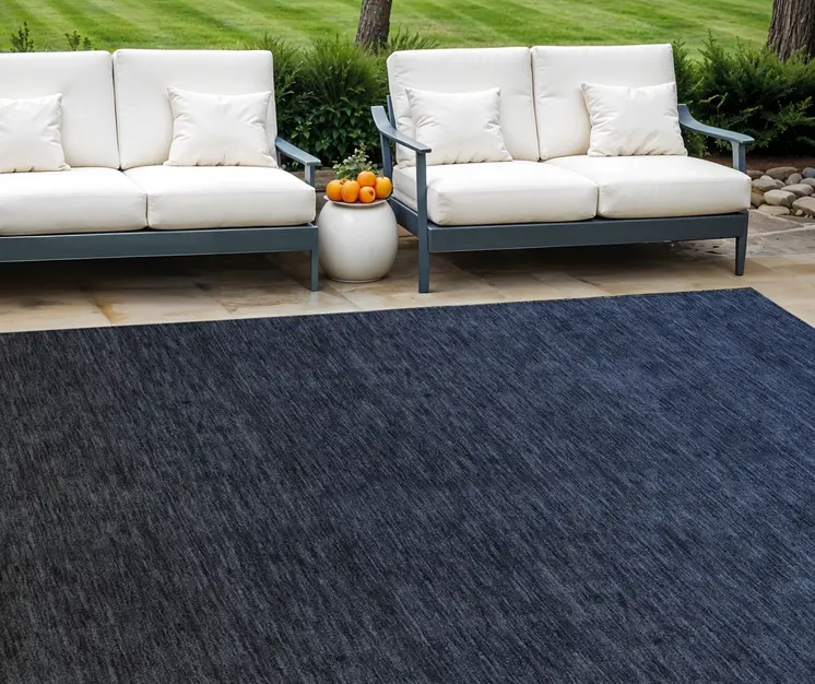 10' X 14' Navy Blue And Charcoal Abstract Washable Indoor Outdoor Area Rug
