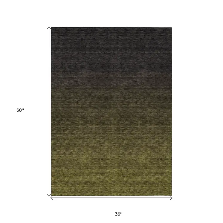 3' X 5' Olive Green And Charcoal Abstract Washable Indoor Outdoor Area Rug