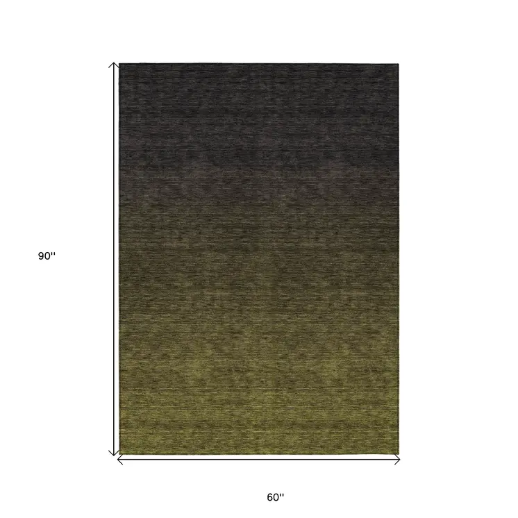 5' X 8' Olive Green And Charcoal Abstract Washable Indoor Outdoor Area Rug