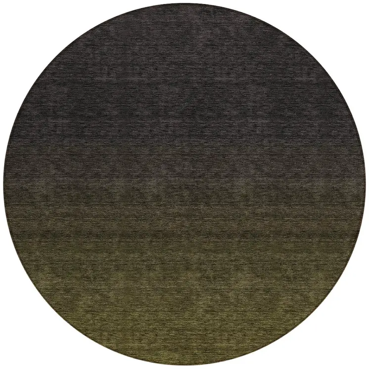 8' Olive Green And Charcoal Round Abstract Washable Indoor Outdoor Area Rug