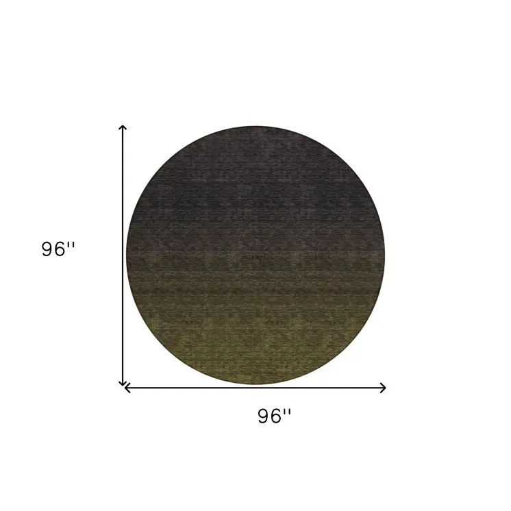 8' Olive Green And Charcoal Round Abstract Washable Indoor Outdoor Area Rug