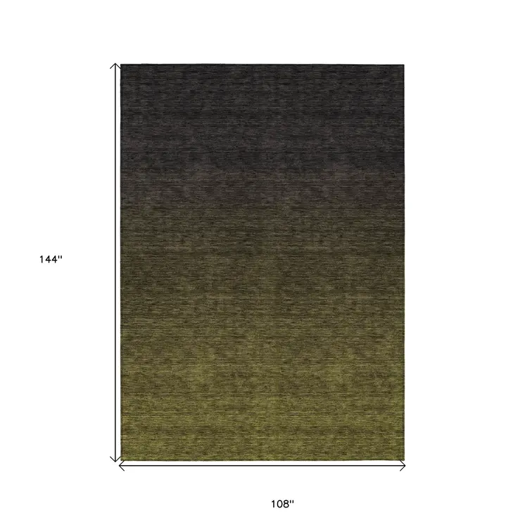 9' X 12' Olive Green And Charcoal Abstract Washable Indoor Outdoor Area Rug