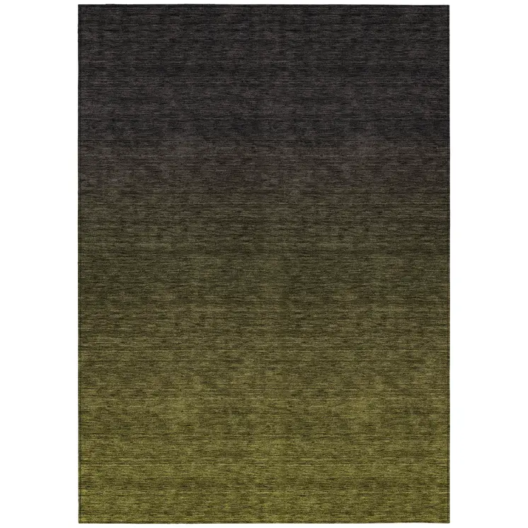 9' X 12' Olive Green And Charcoal Abstract Washable Indoor Outdoor Area Rug