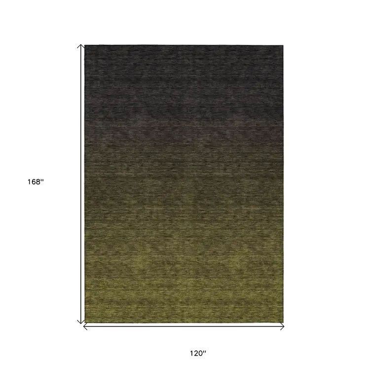 10' X 14' Olive Green And Charcoal Abstract Washable Indoor Outdoor Area Rug