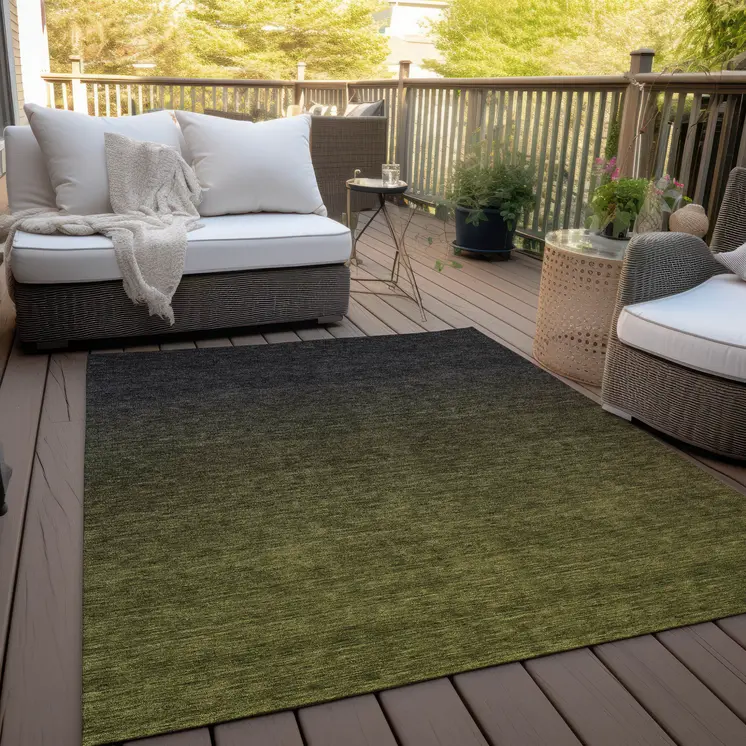 10' X 14' Olive Green And Charcoal Abstract Washable Indoor Outdoor Area Rug