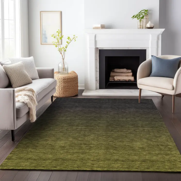 10' X 14' Olive Green And Charcoal Abstract Washable Indoor Outdoor Area Rug