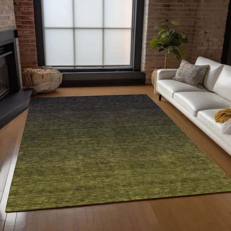 10' X 14' Olive Green And Charcoal Abstract Washable Indoor Outdoor Area Rug