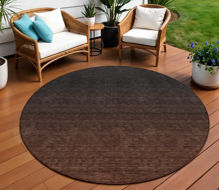 8' Orange And Charcoal Round Abstract Washable Indoor Outdoor Area Rug