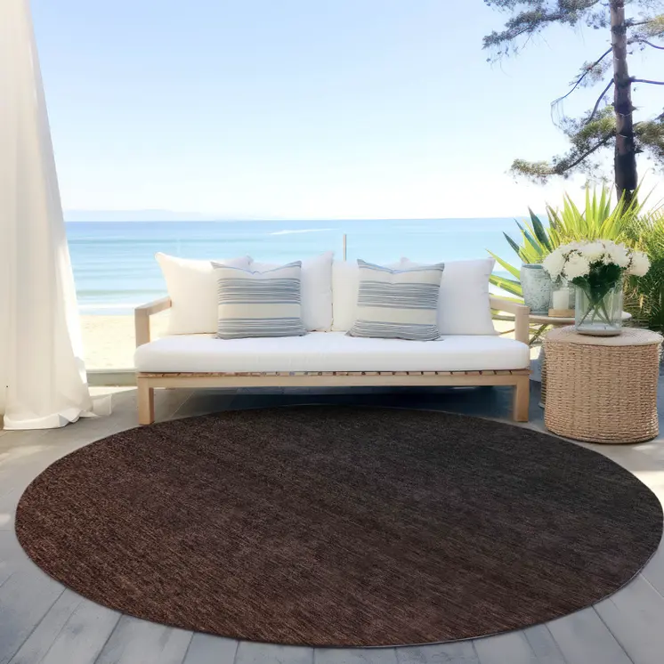 8' Orange And Charcoal Round Abstract Washable Indoor Outdoor Area Rug