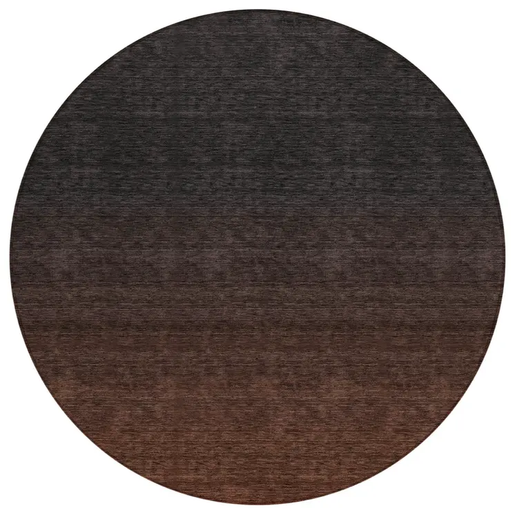 8' Orange And Charcoal Round Abstract Washable Indoor Outdoor Area Rug