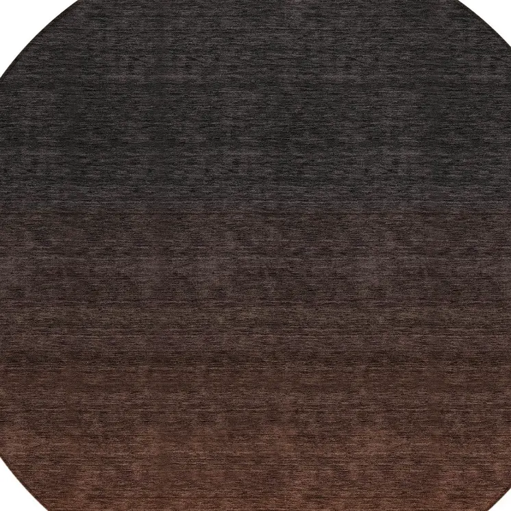8' Orange And Charcoal Round Abstract Washable Indoor Outdoor Area Rug