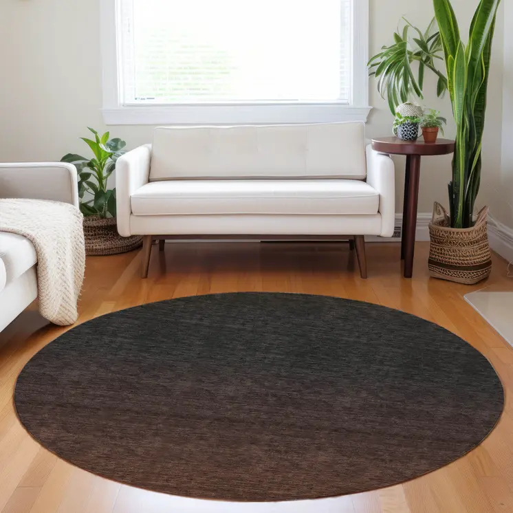 8' Orange And Charcoal Round Abstract Washable Indoor Outdoor Area Rug