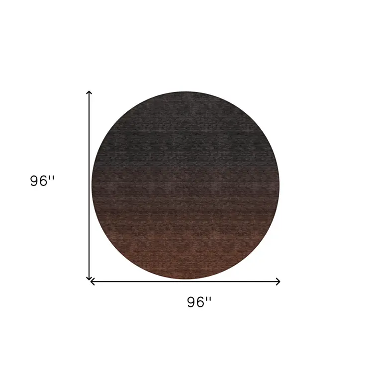 8' Orange And Charcoal Round Abstract Washable Indoor Outdoor Area Rug