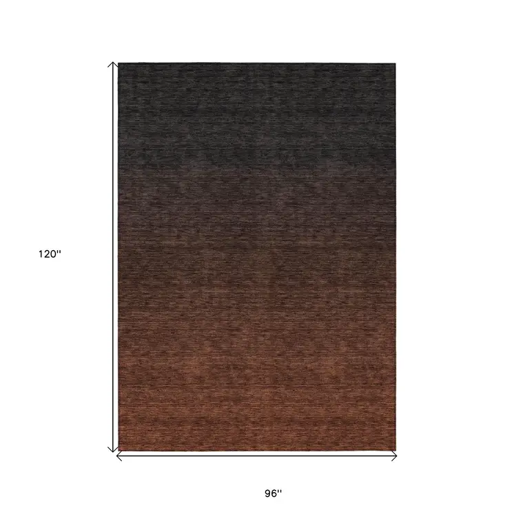 8' X 10' Orange And Charcoal Abstract Washable Indoor Outdoor Area Rug