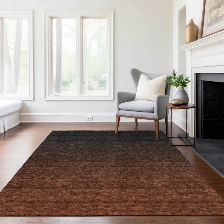 8' X 10' Orange And Charcoal Abstract Washable Indoor Outdoor Area Rug