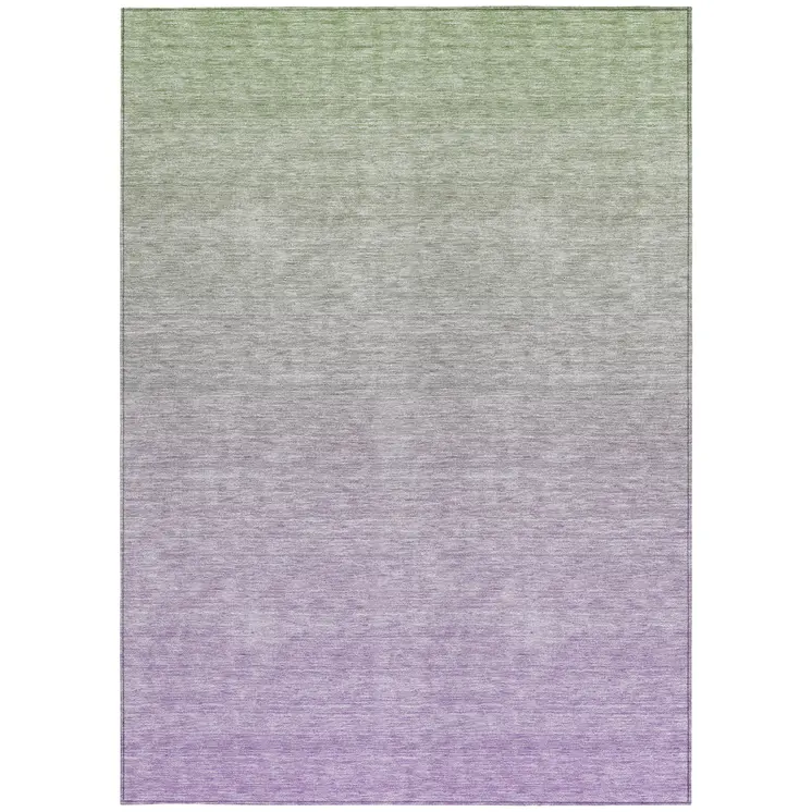 3' X 5' Artichoke Green And Lavender Ombre Washable Indoor Outdoor Area Rug