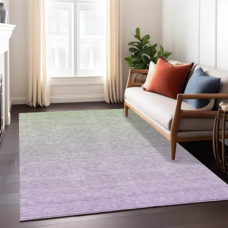 5' X 8' Artichoke Green And Lavender Ombre Washable Indoor Outdoor Area Rug